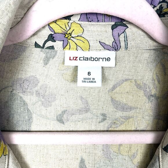 Liz Claiborne Floral Belted Dress Womens SZ 6 Fit & Flare Midi Sleeveless Linen - Picture 11 of 11
